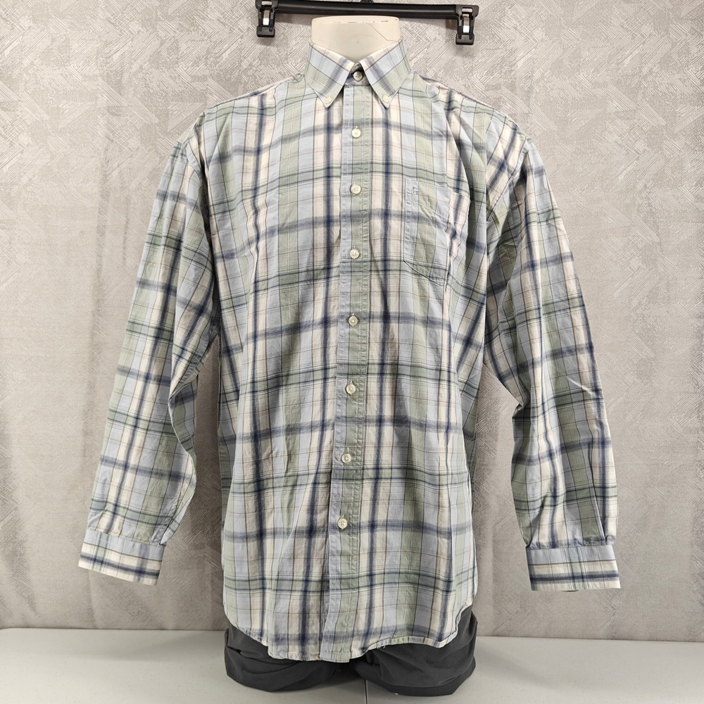 Stetson Button Down Shirt Mens XL Blue Green Plaid Cotton Western Cowboy Casual